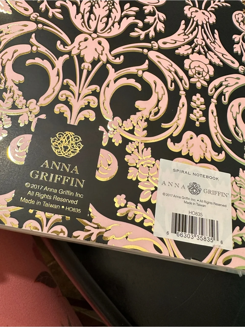 Anna Griffin Spiral Notebook - Black and Pink Decorative Cover